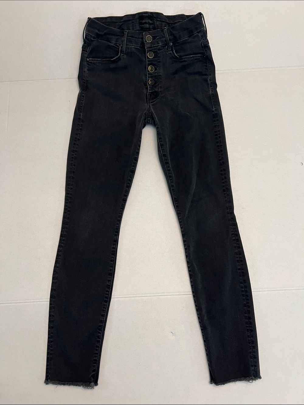 MOTHER THE PIXIE ANKLE FRAY BLACK SKINNY JEANS IN NOT GUILTY WASH SIZE 27